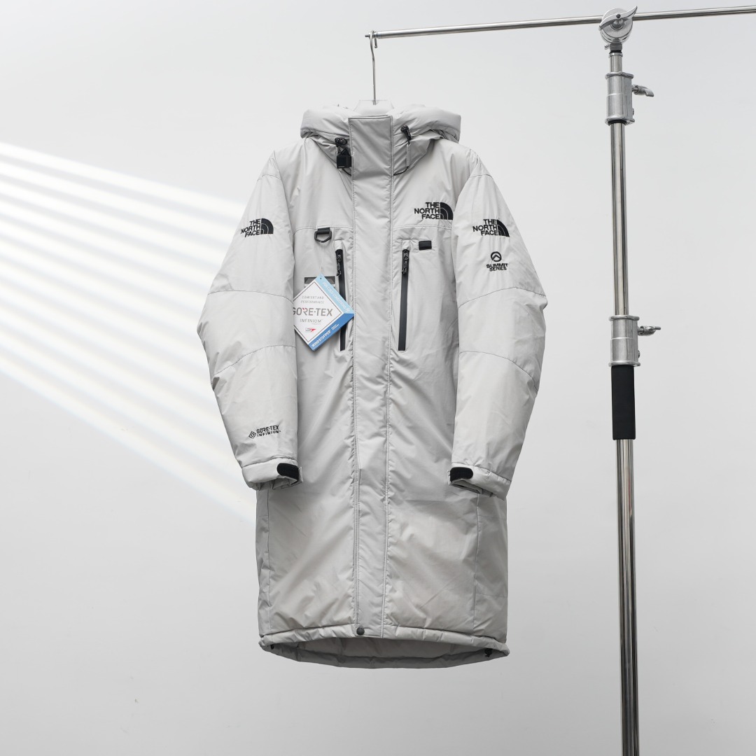 ノースフェイス ロングダウンコート ダブルジップ 一体型フード 防風保温 グレー系