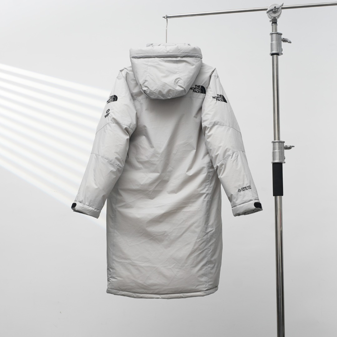 ノースフェイス ロングダウンコート ダブルジップ 一体型フード 防風保温 グレー系