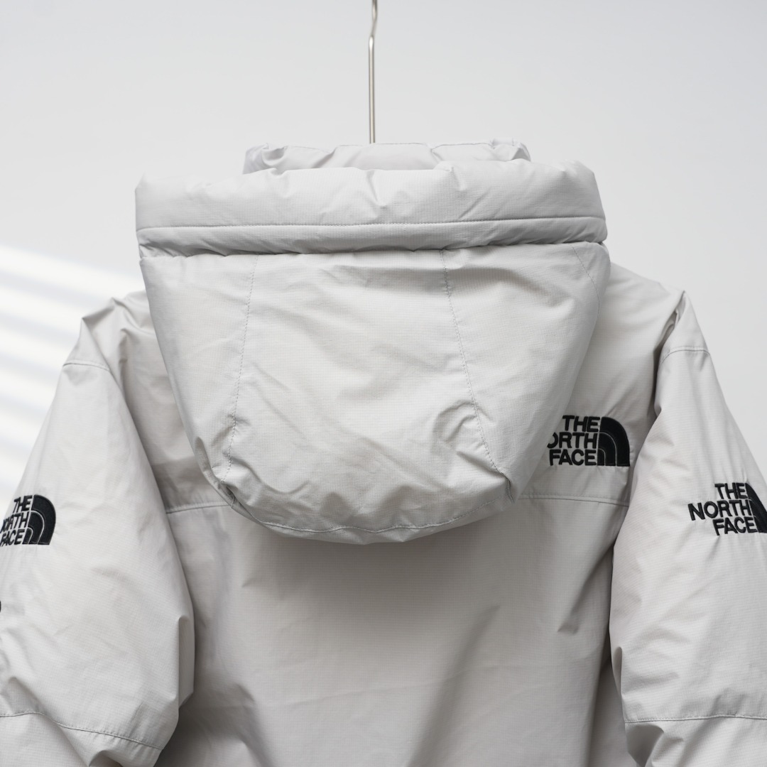 ノースフェイス ロングダウンコート ダブルジップ 一体型フード 防風保温 グレー系