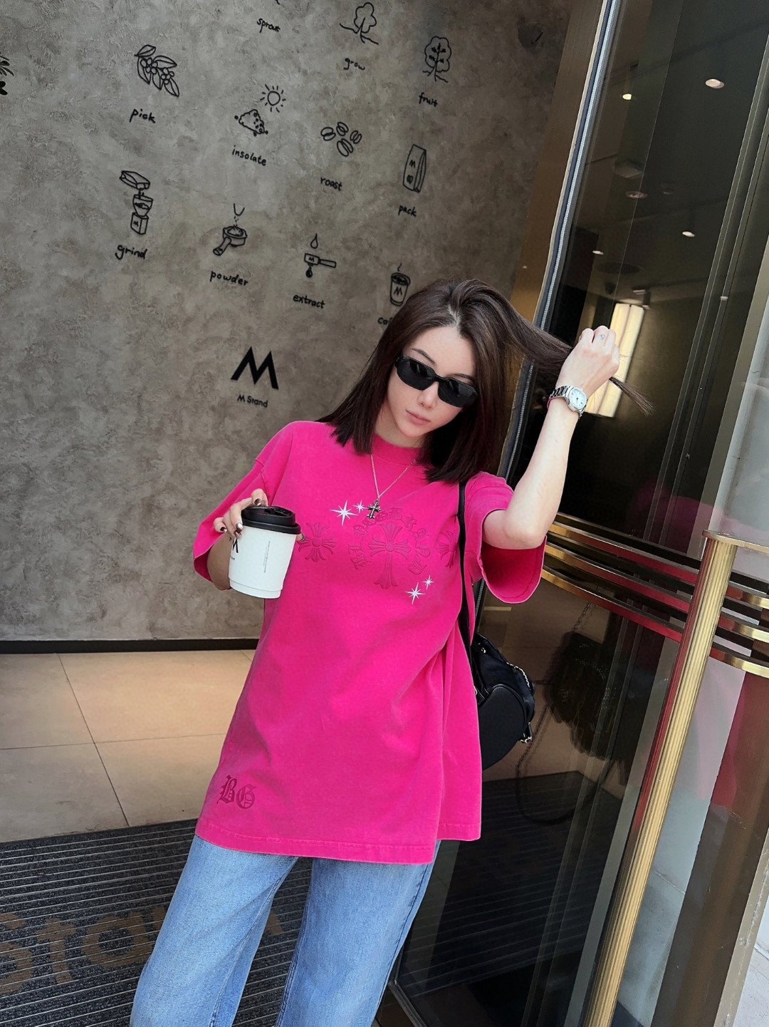 Chrome Hearts Women's Pink Cross Graphic T-Shirt, Street Style Fashion 3 a1713145046785 1873