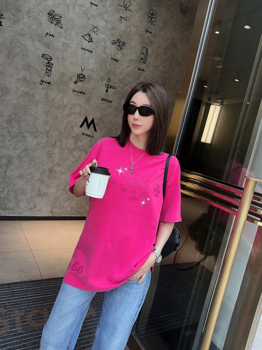 Chrome Hearts Women's Pink Cross Graphic T-Shirt, Street Style Fashion 2 a1713145046800 7857