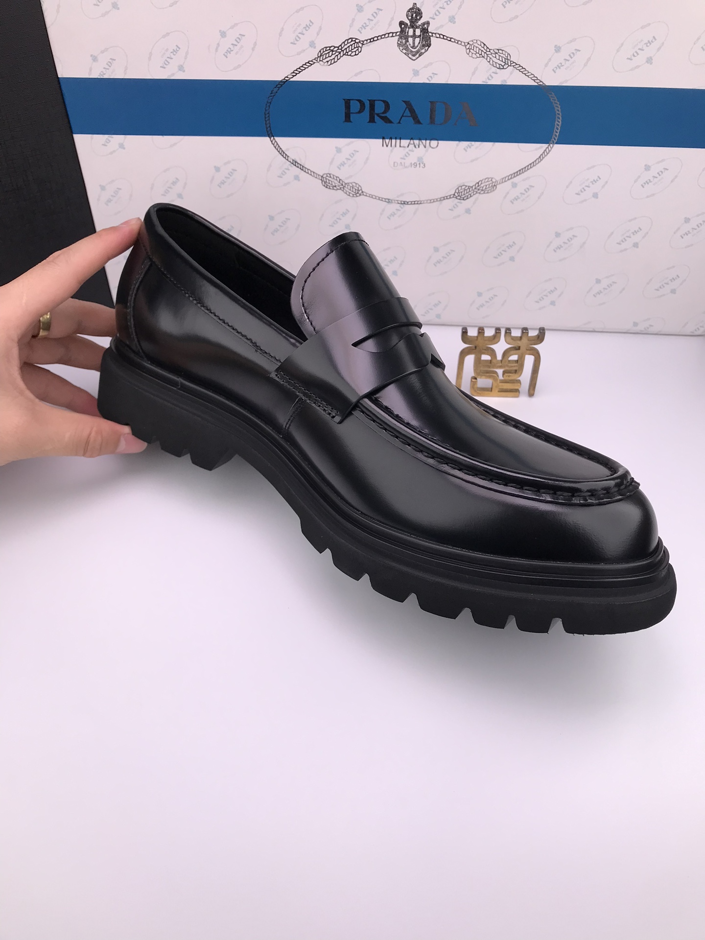 PRADA Loafers in Black Leather with Lightweight Rubber Sole, Sizes 38-44 2 i1727190743 9574 0