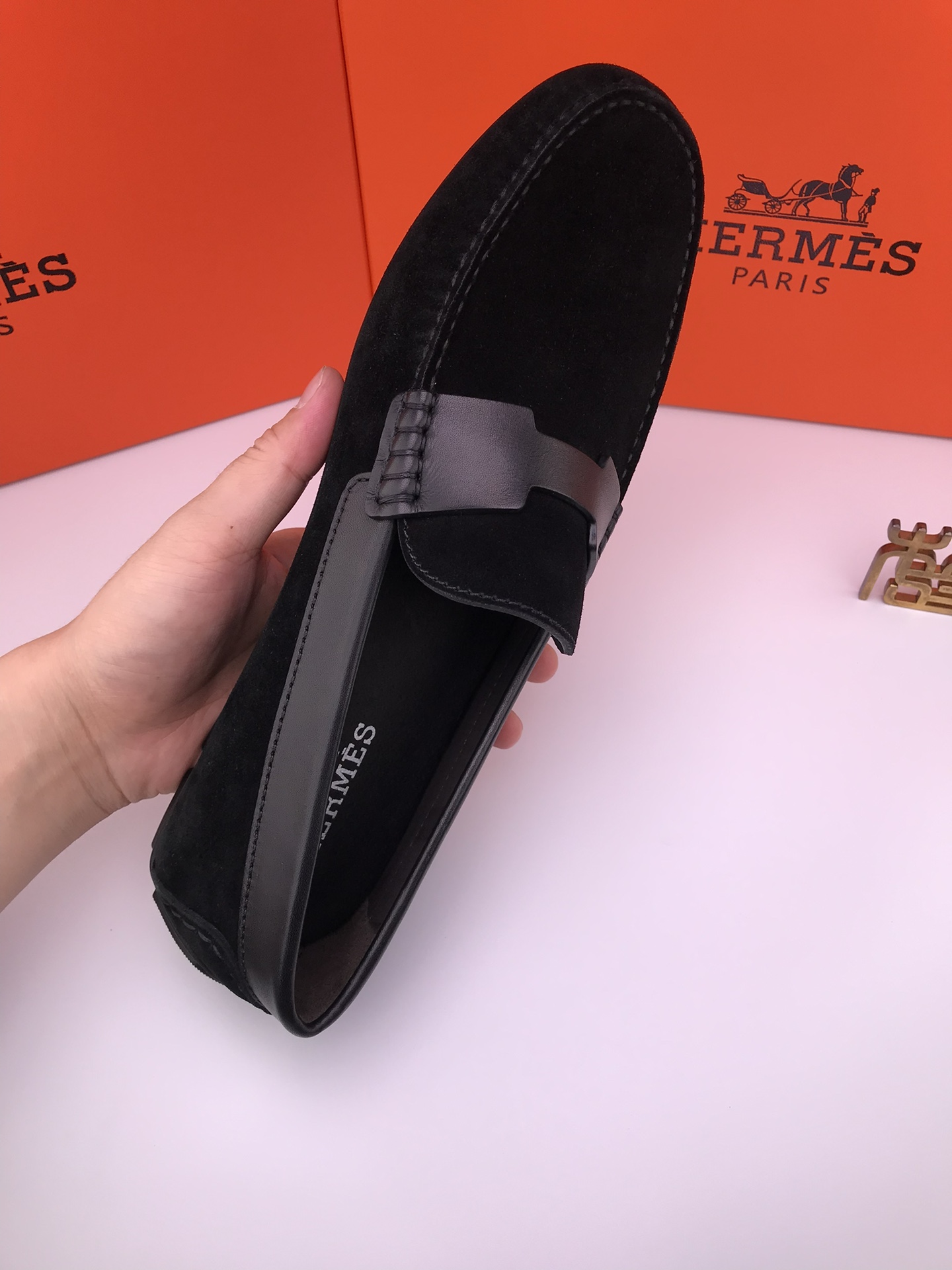 Hermes Men's Suede Leather Loafers Comfortable Slip-On Driving Shoes