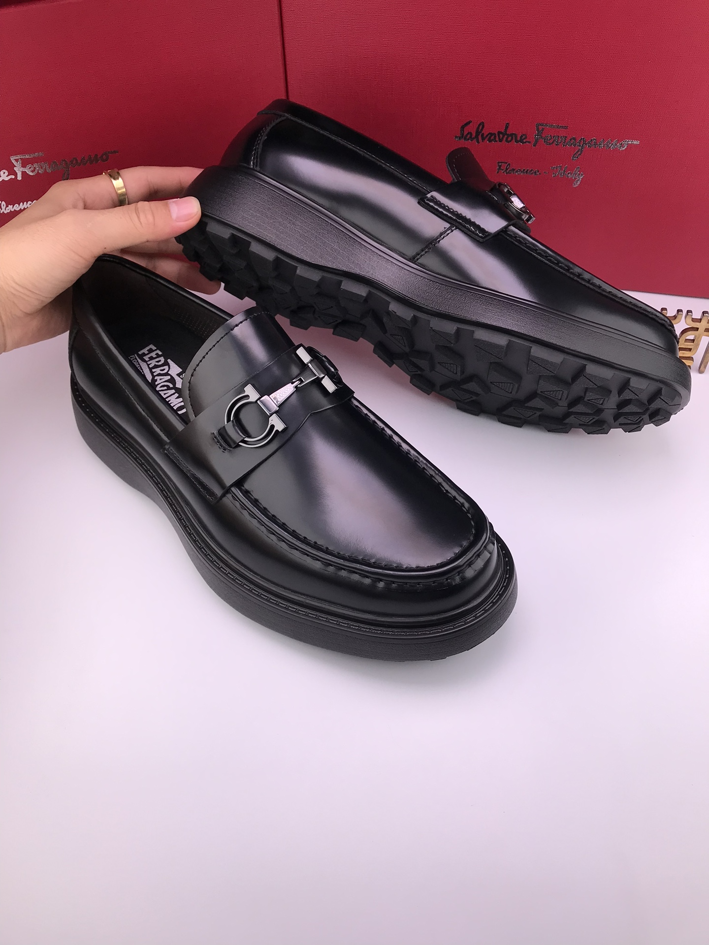 Ferragamo Zapatos de Vestir de Cuero Premium con Suela Gruesa EVA para Hombre