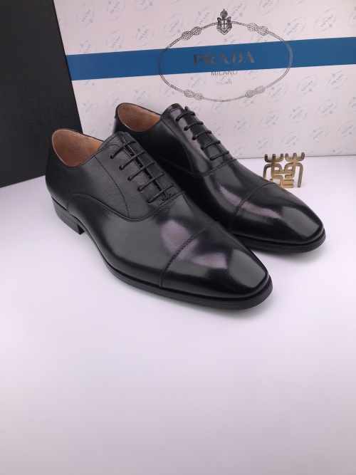 PRADA Men's Black Leather Oxford Dress Shoes with Wood Heel 1 PRADA Men's Black Leather Oxford Dress Shoes with Wood Heel