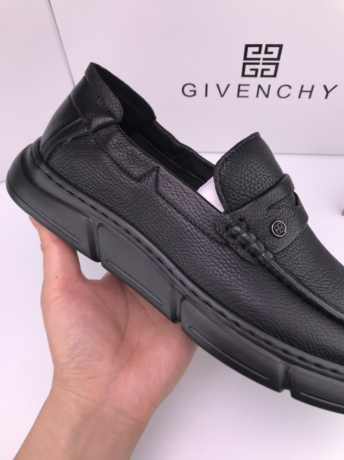 GIVENCHY Men's Black Leather Slip-On Loafers with Lightweight Sole, Size 38-44