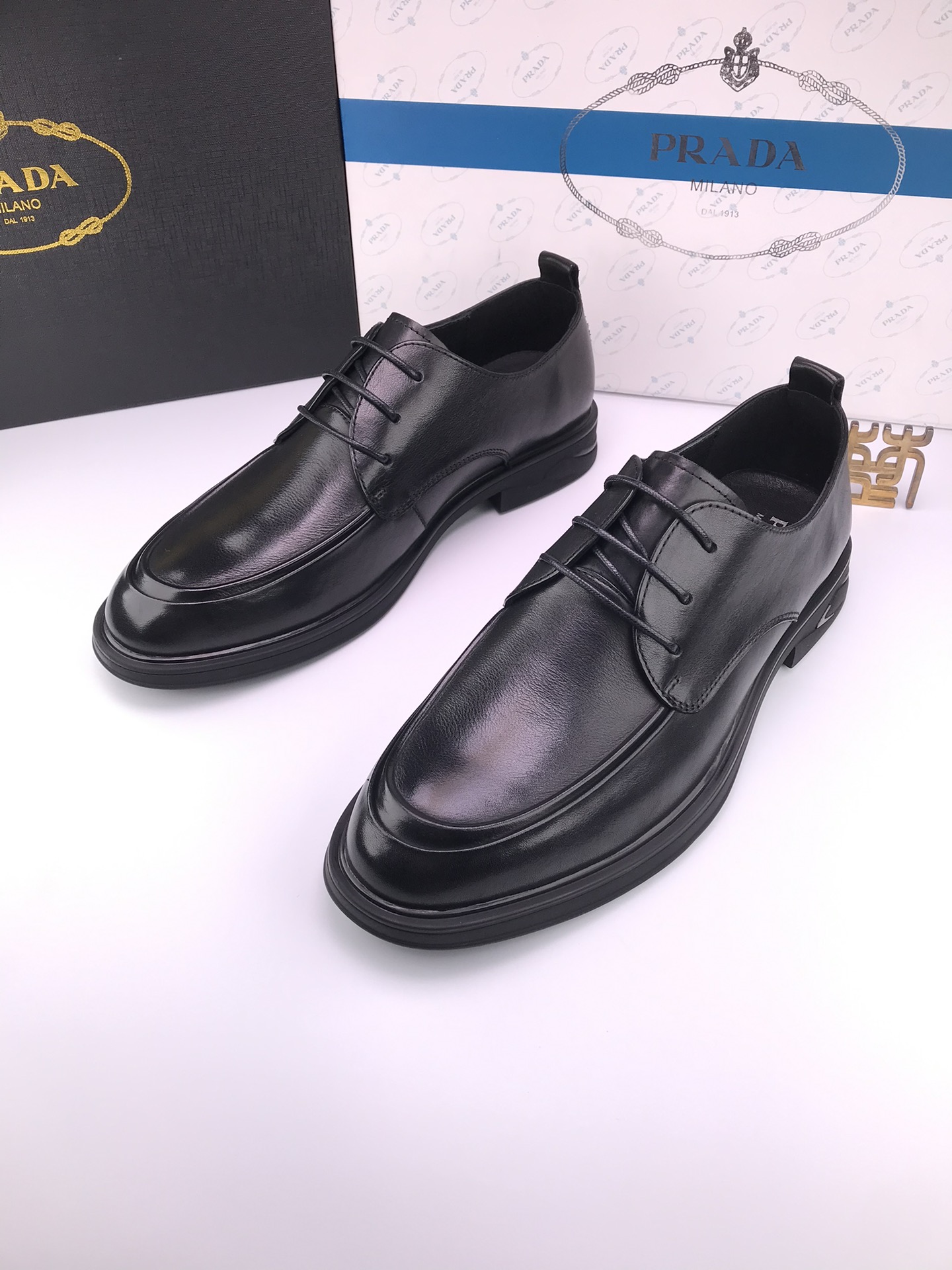 PRADA Men's Black Leather Lace-Up Dress Shoes Soft Sole Size 38-44 8 i1744643022 1226 6