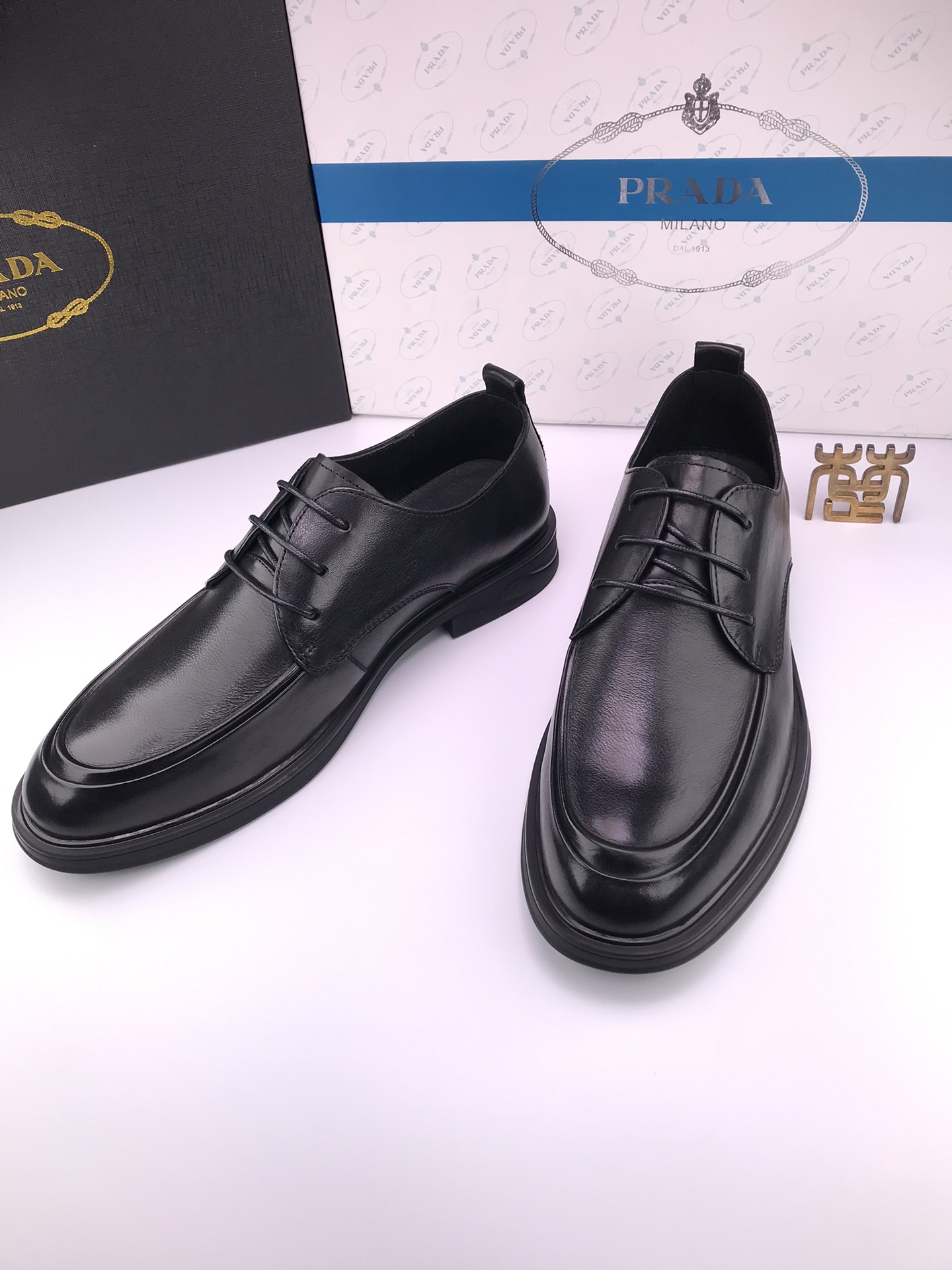 PRADA Men's Black Leather Lace-Up Dress Shoes Soft Sole Size 38-44 7 i1744643022 345 4