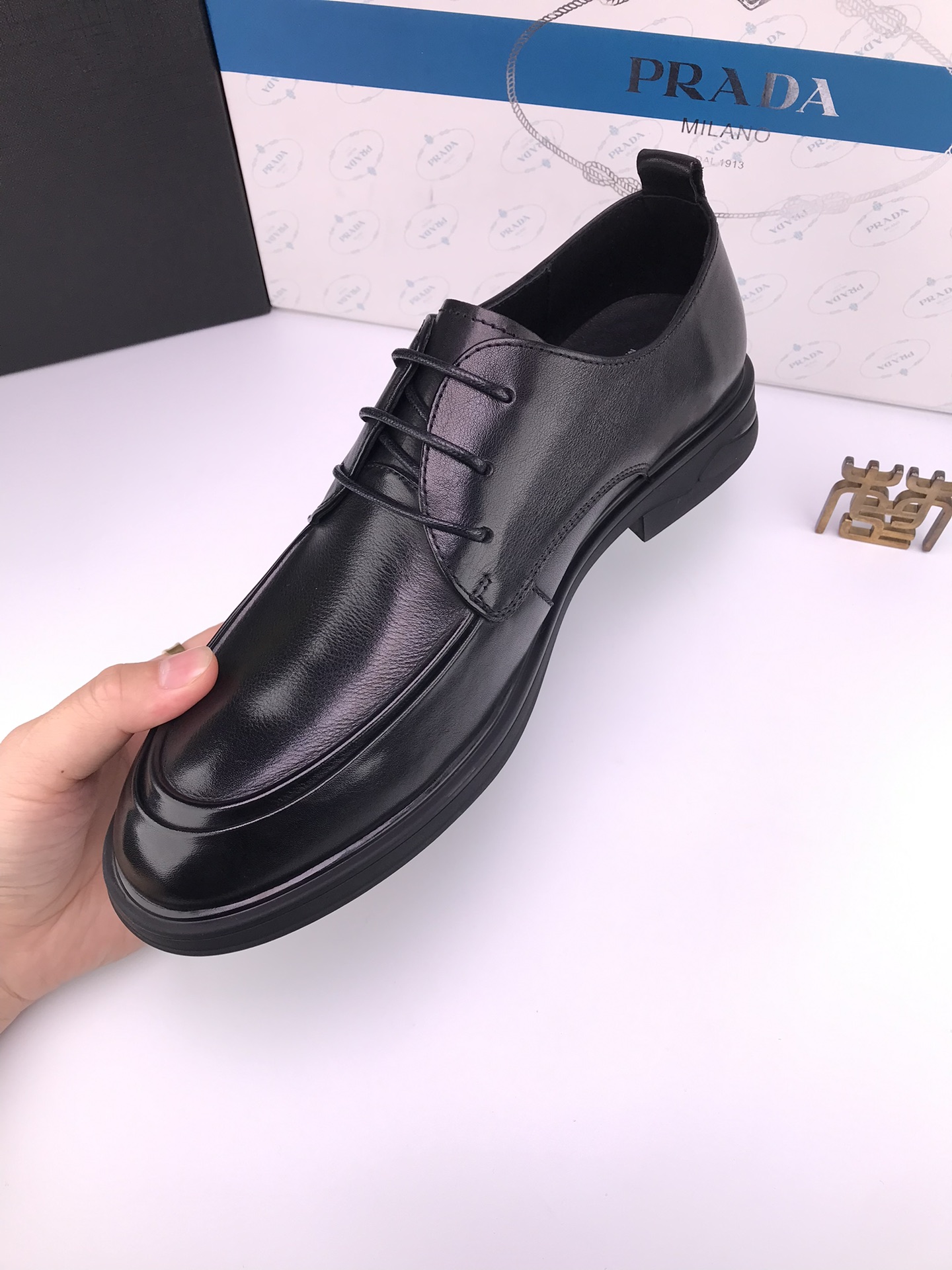 PRADA Men's Black Leather Lace-Up Dress Shoes Soft Sole Size 38-44 6 i1744643022 9241 2