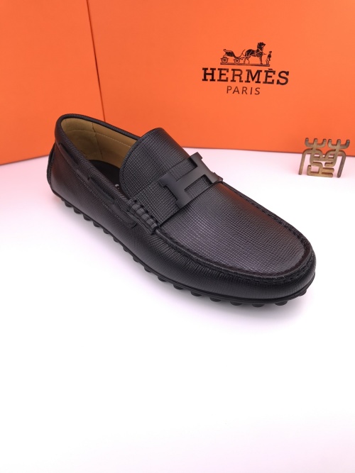 Hermes Business Black Leather Loafers with Pebbled Texture and Soft Sole 1 Hermes Business Black Leather Loafers with Pebbled Texture and Soft Sole