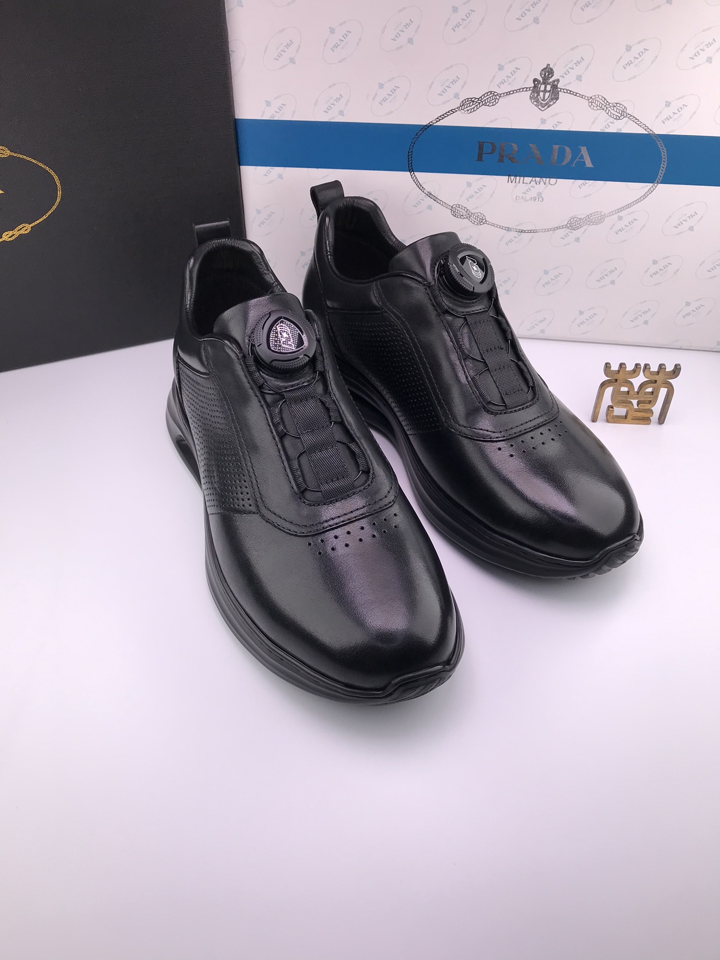 PRADA Men's White Leather Lace-Up Sneakers With Perforated Design 3 i1749117399 3651 8
