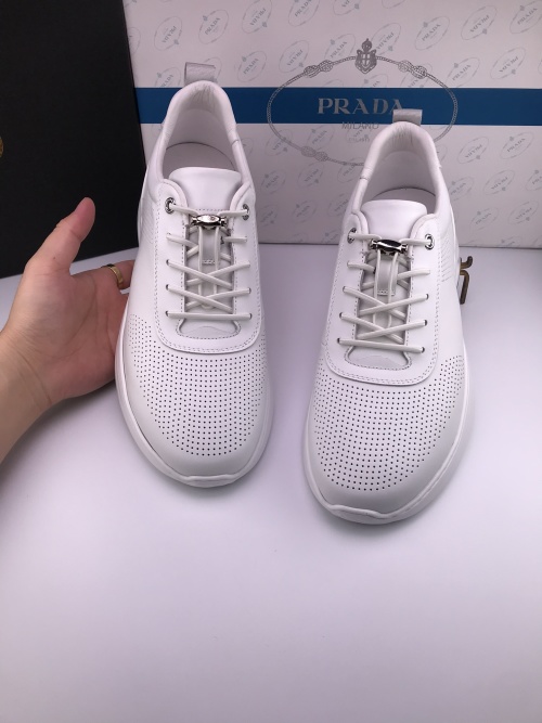 Prada Men's White Leather Low Top Sneakers Breathable Lightweight Shoes 1 Prada Men's White Leather Low Top Sneakers Breathable Lightweight Shoes