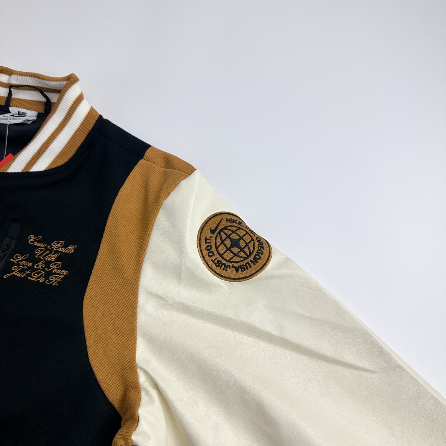 Nike Sportswear Destroyer Jacket - Black/Brown, Leather Sleeves, Embroidered Details 5 i1754484529746 861 0 3