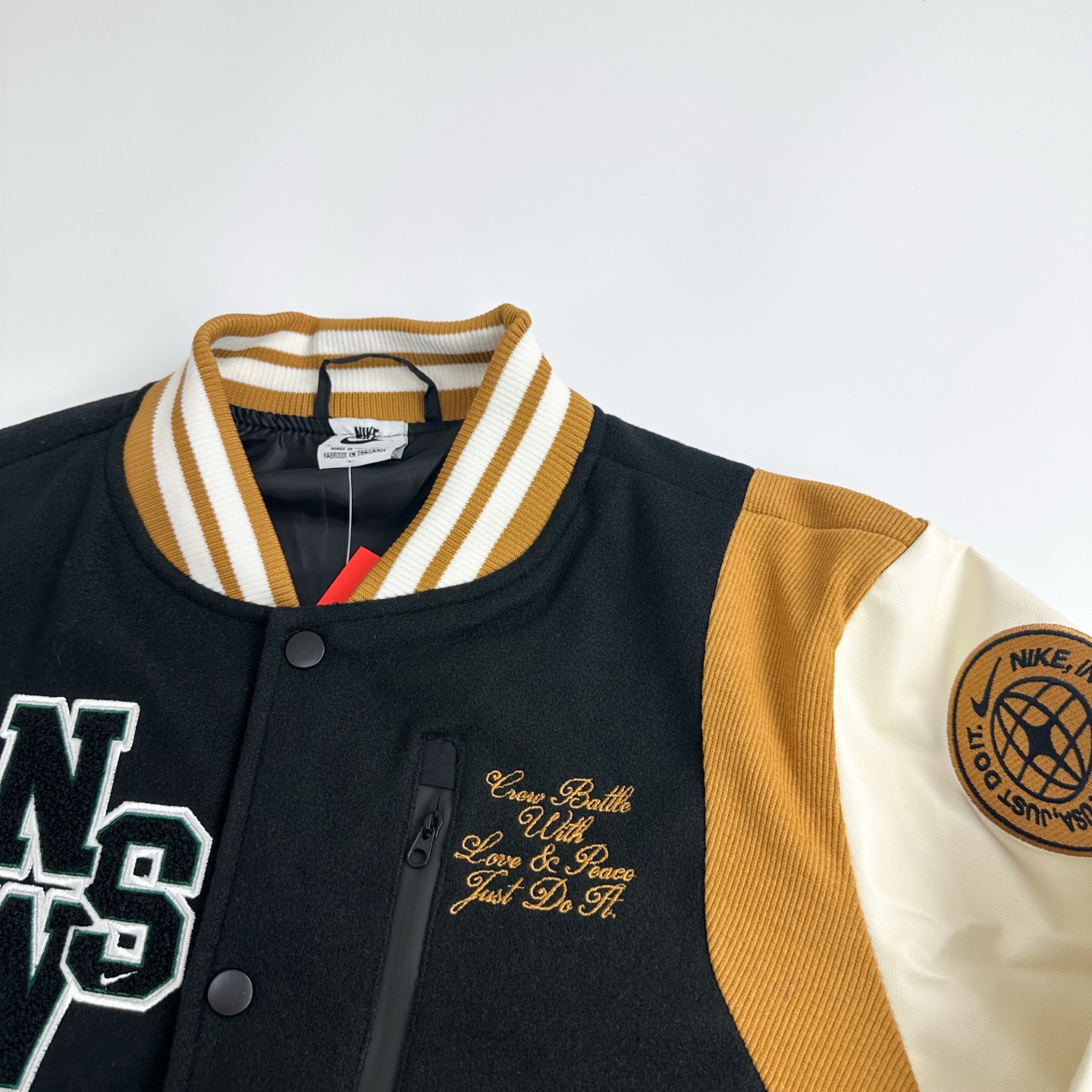 Nike Sportswear Destroyer Jacket - Black/Brown, Leather Sleeves, Embroidered Details 6 i1754484531338 2635 0 4