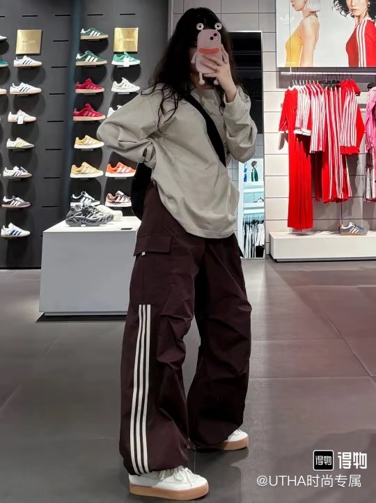 Adidas Cargo Pants Straight Leg Drawstring Two Wear Trousers Parachute Pants