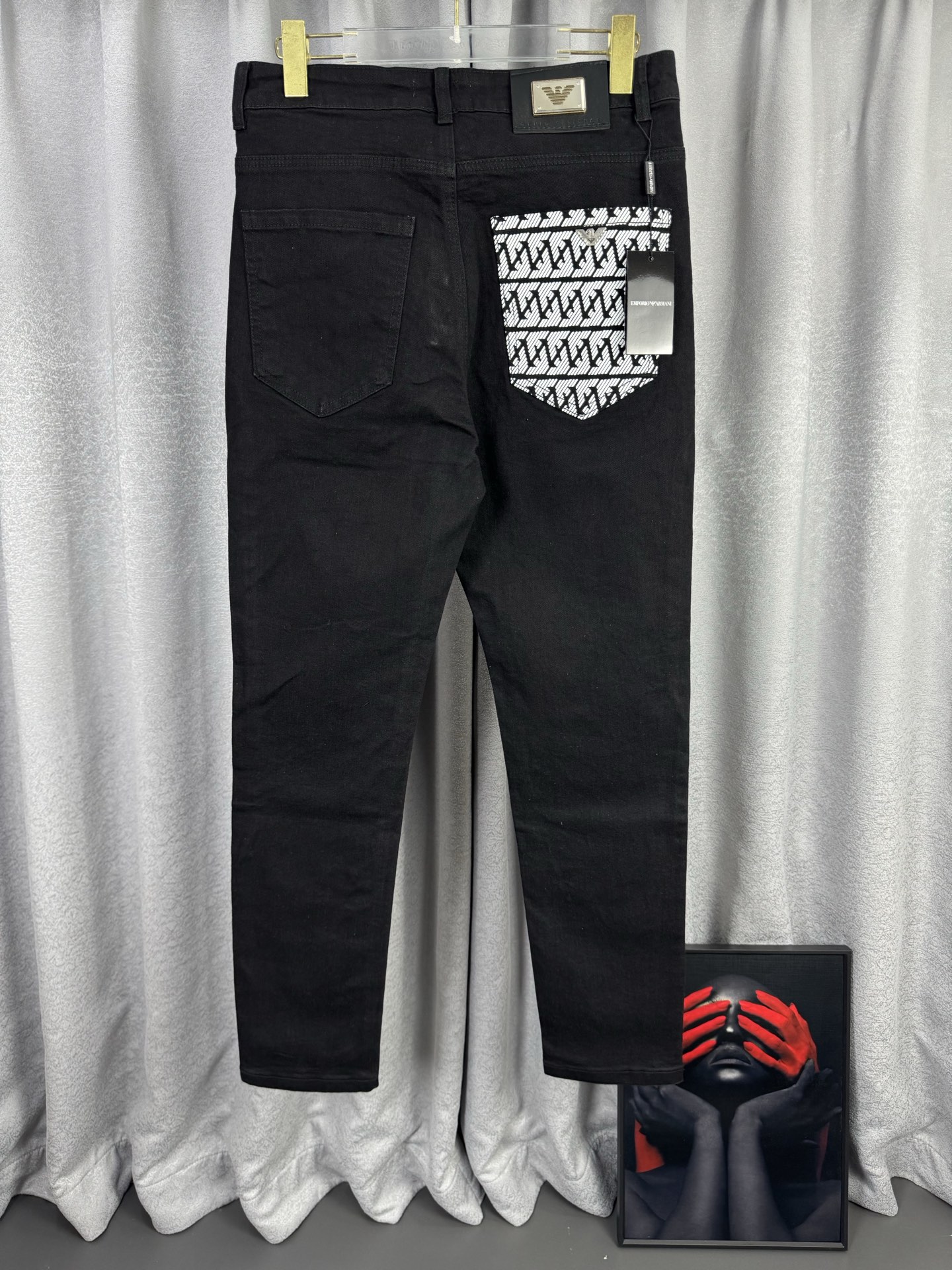P120 ARMANI Armani 26ss nueva primavera temprana bolsillos con estampado de logotipo antiguo jeans de mezcla …