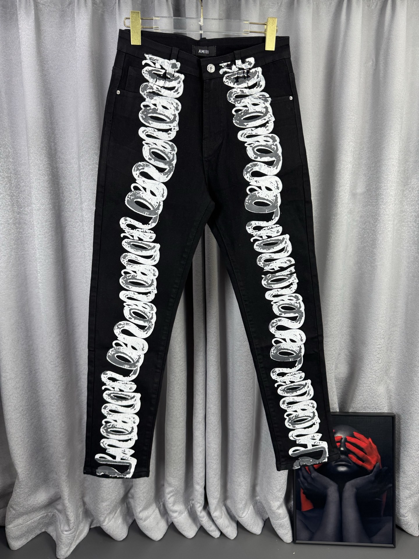 P120 AMIRI 26ss vaqueros nuevos de primavera con graffiti pintado a mano y estampado de serpiente en todo el cuerpo. Te…