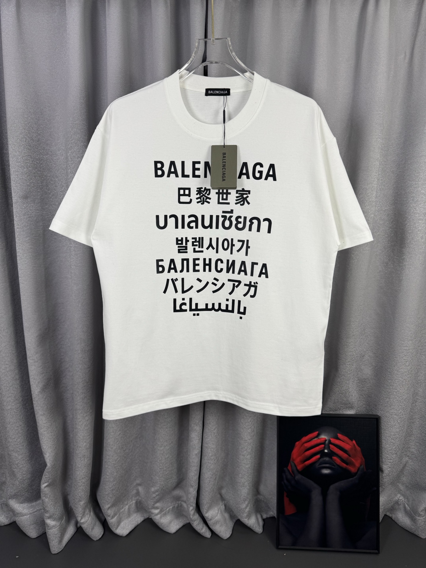 P80 BLCG/Balenciaga Camiseta de manga corta con cuello redondo de 320 g de alta calidad Logotipo clásico del eslogan de…