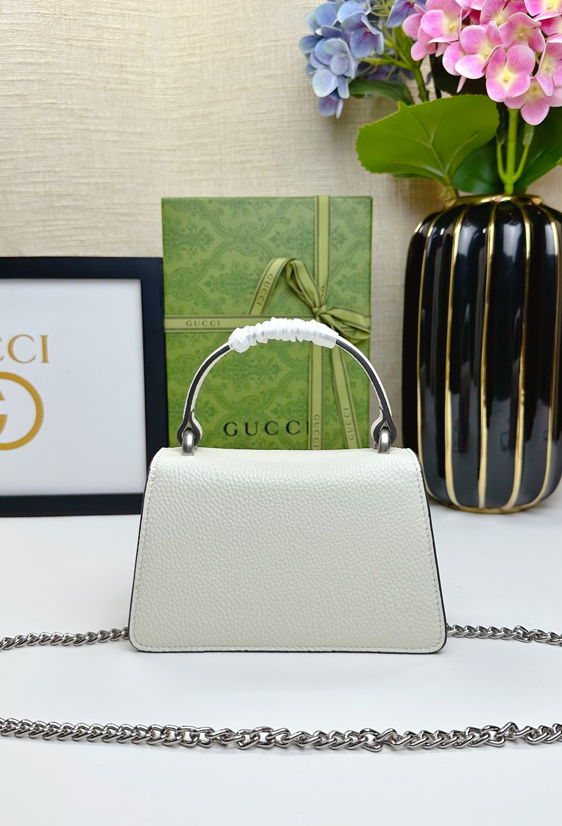 Dionysusシリーズ迷你手提包 - 高級感溢れる緑のレザーと水晶アクセント