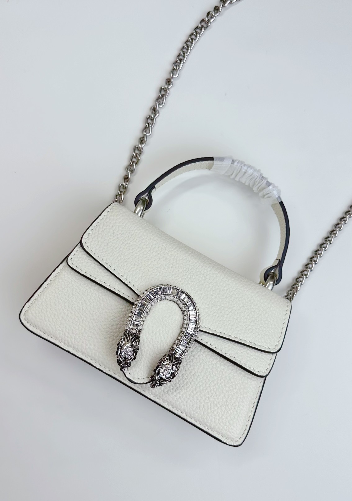 Dionysusシリーズ迷你手提包 - 高級感溢れる緑のレザーと水晶アクセント