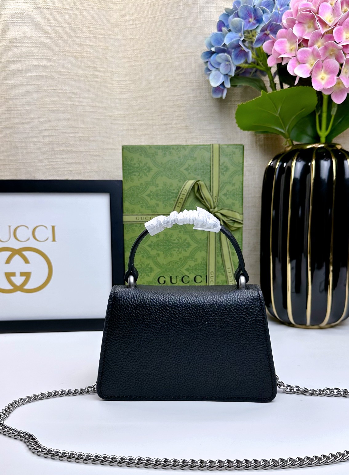 Dionysusミニ手提げバッグ - グリーンレザーと水晶の豪華なデザイン