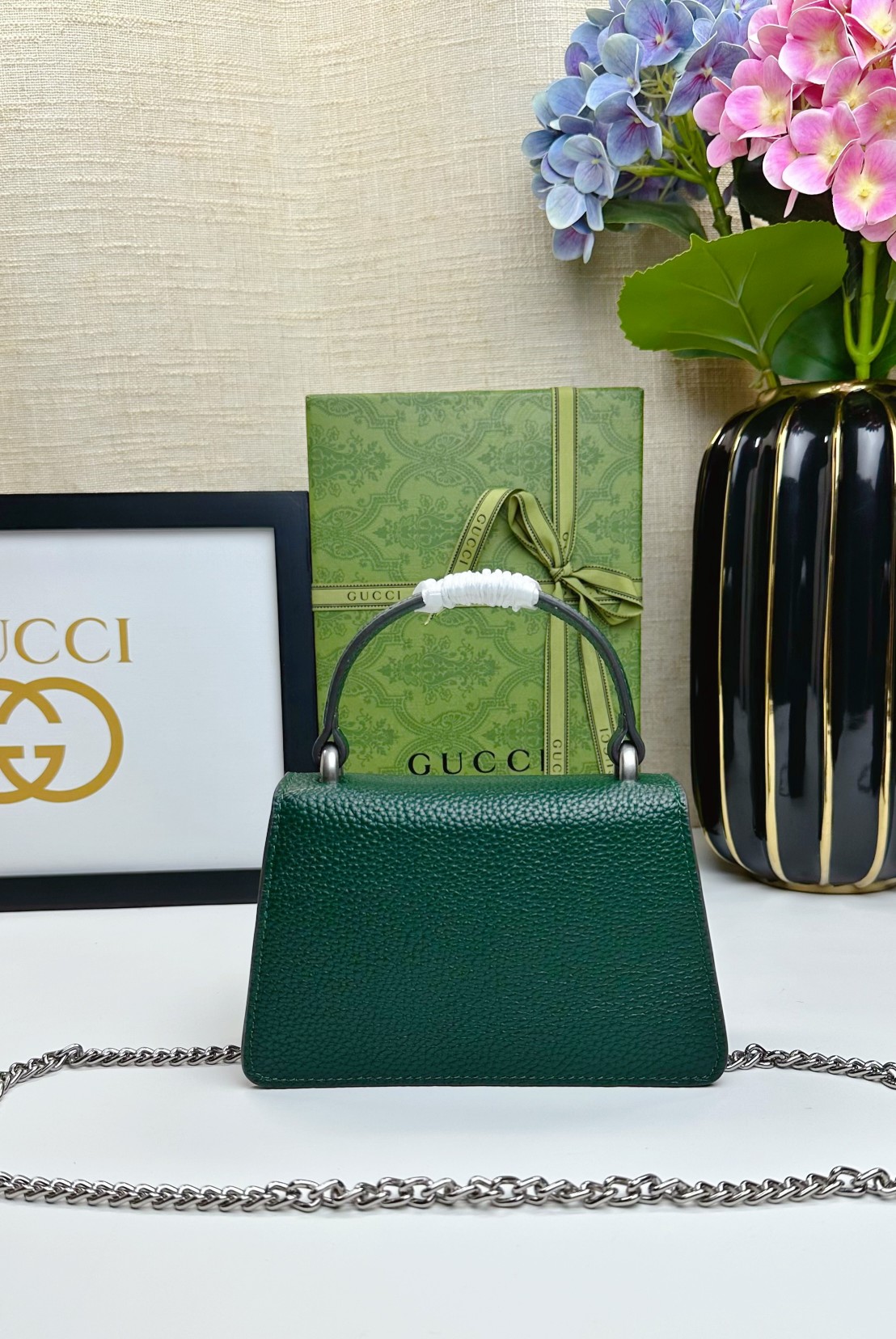 Dionysusシリーズ迷你手提包 - グリーンレザーと水晶の贅沢なデザイン