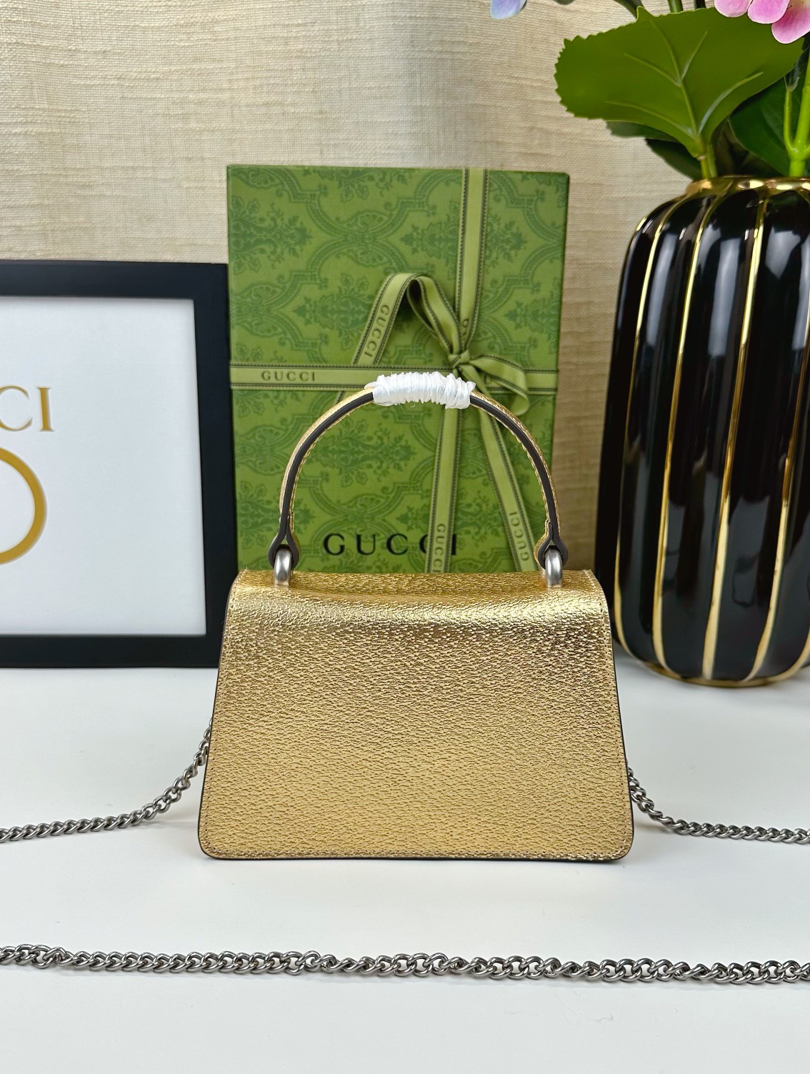 Dionysusシリーズ迷你手提包 - グリーンレザーと水晶アクセント