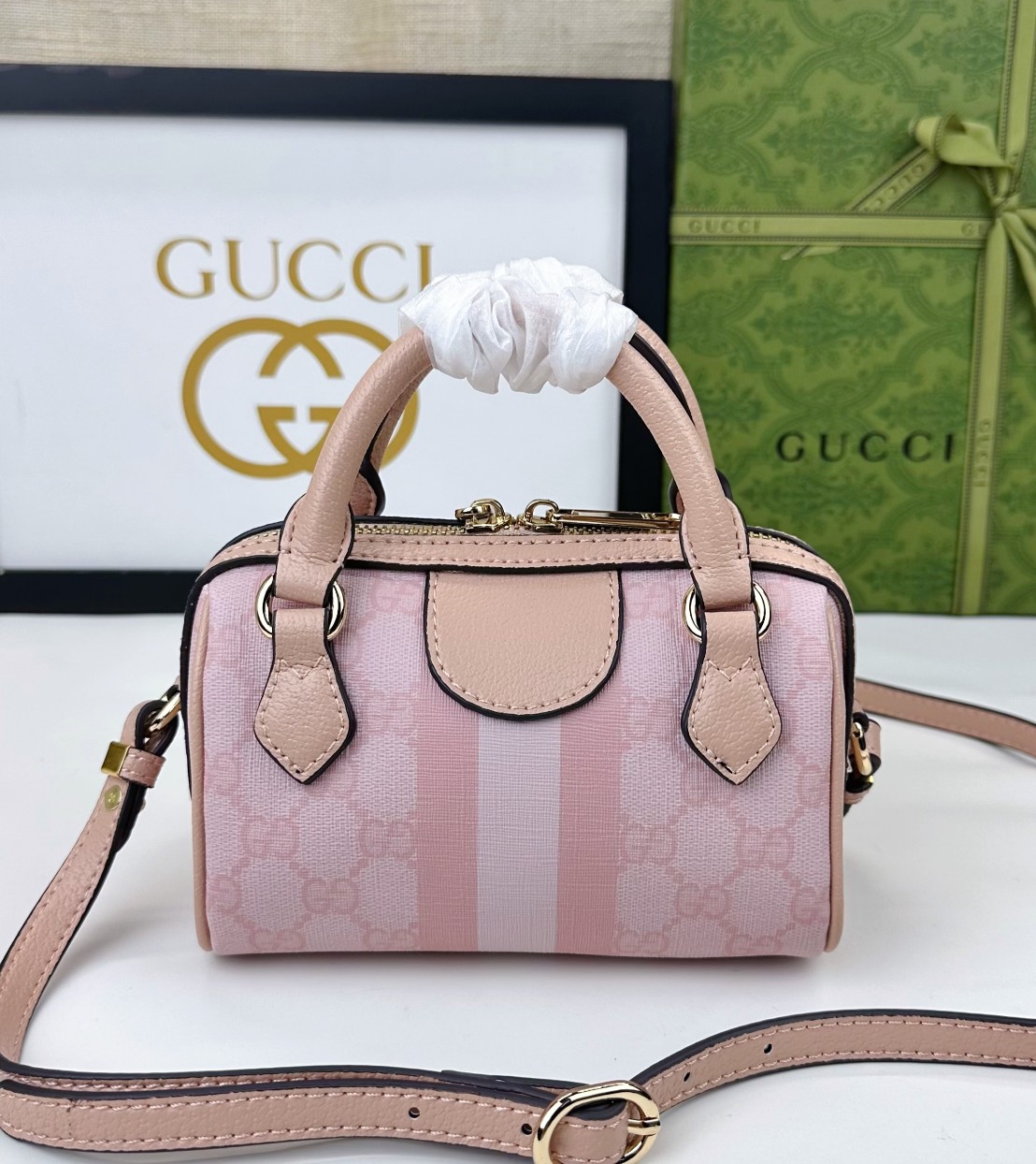 Gucci Ophidia 超ミニ手提げバッグ グレー・ブルーのGGスプリームキャンバス