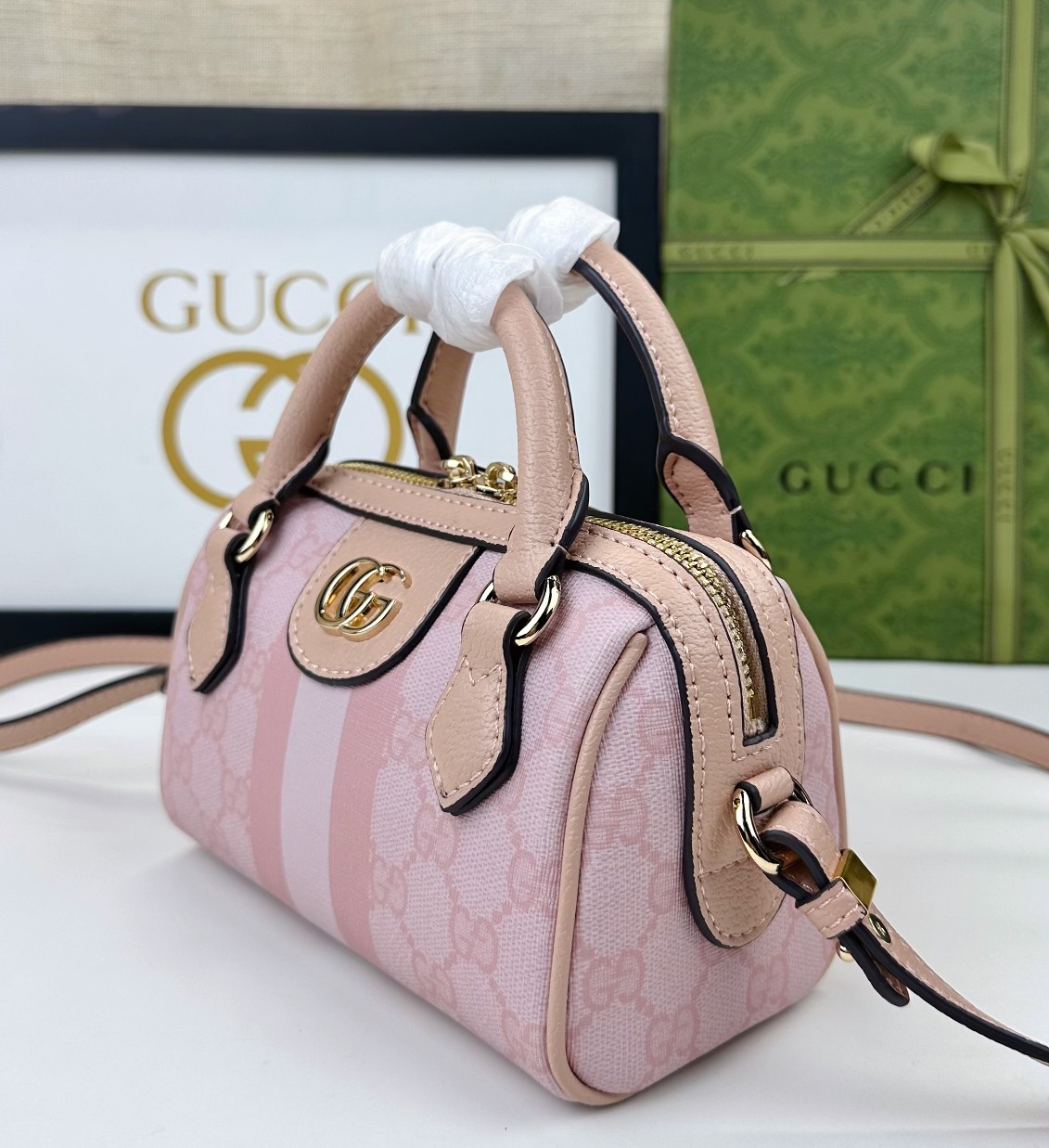 Gucci Ophidia 超ミニ手提げバッグ グレー・ブルーのGGスプリームキャンバス
