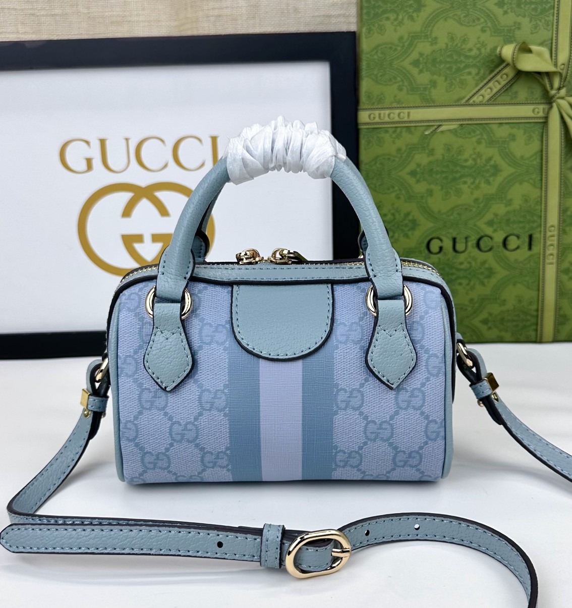 Gucci Ophidia 超ミニ手提げバッグ - 灰青色 GG Supreme帆布