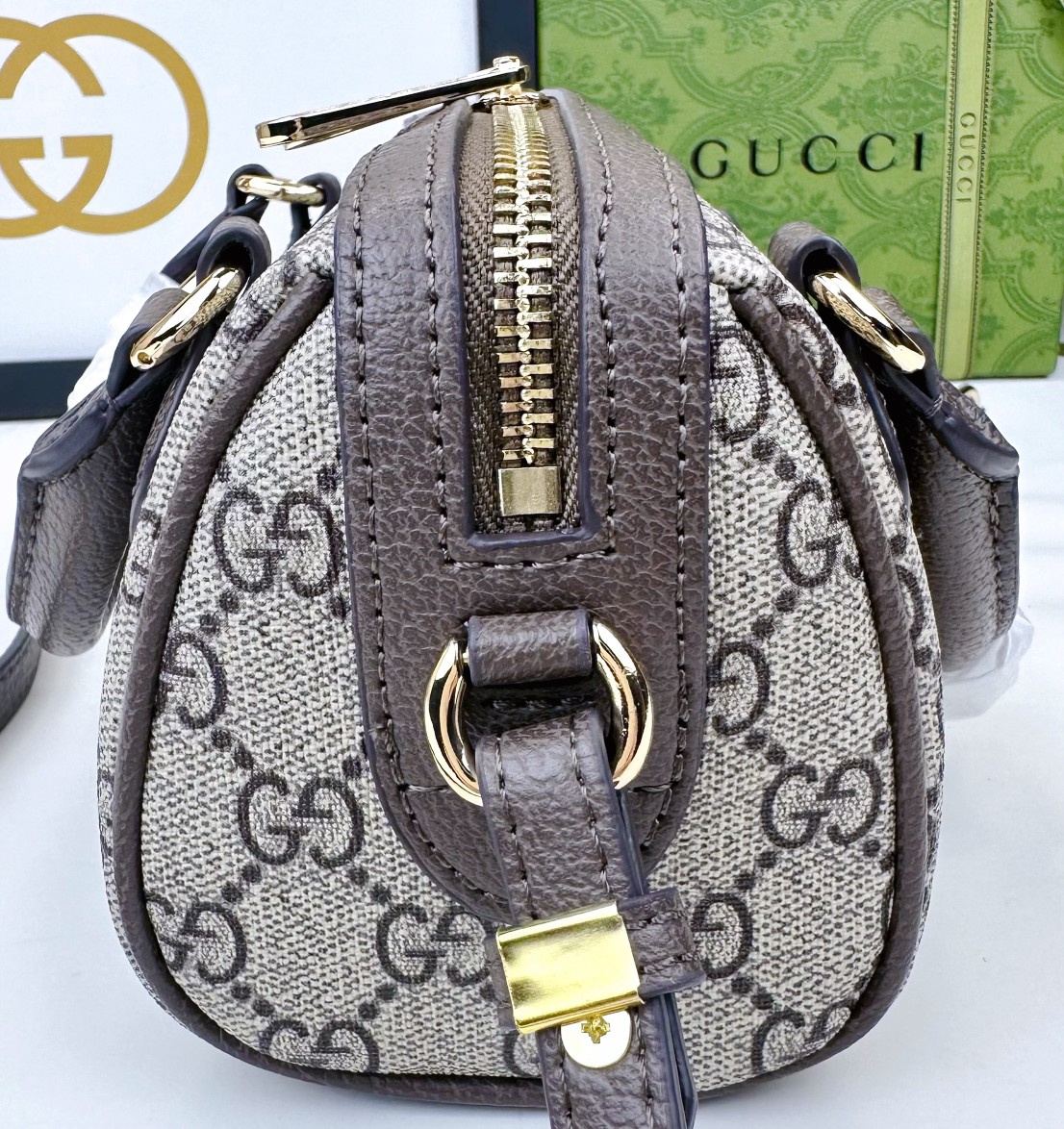 Gucci Ophidia 超ミニ手提げバッグ グレー・ブルーのGG Supreme帆布