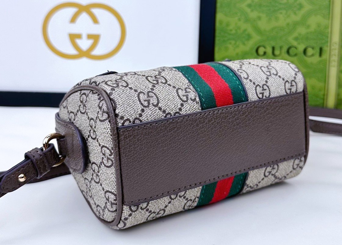 Gucci Ophidia 超ミニ手提げバッグ グレー・ブルーのGG Supreme帆布