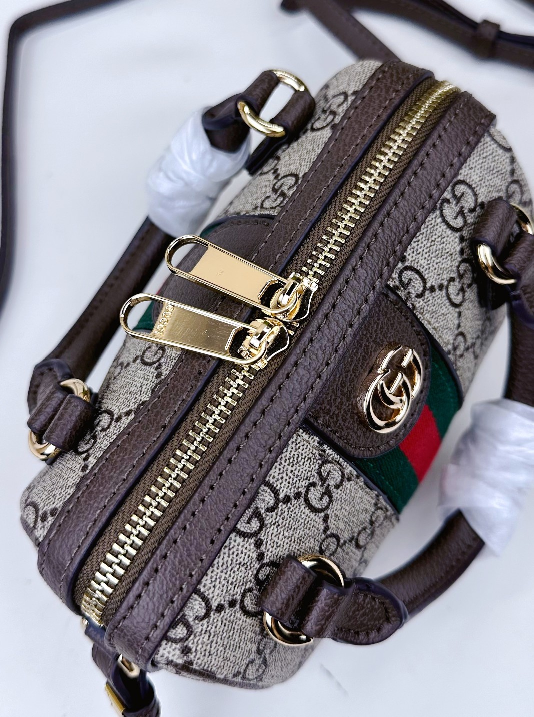 Gucci Ophidia 超ミニ手提げバッグ グレー・ブルーのGG Supreme帆布