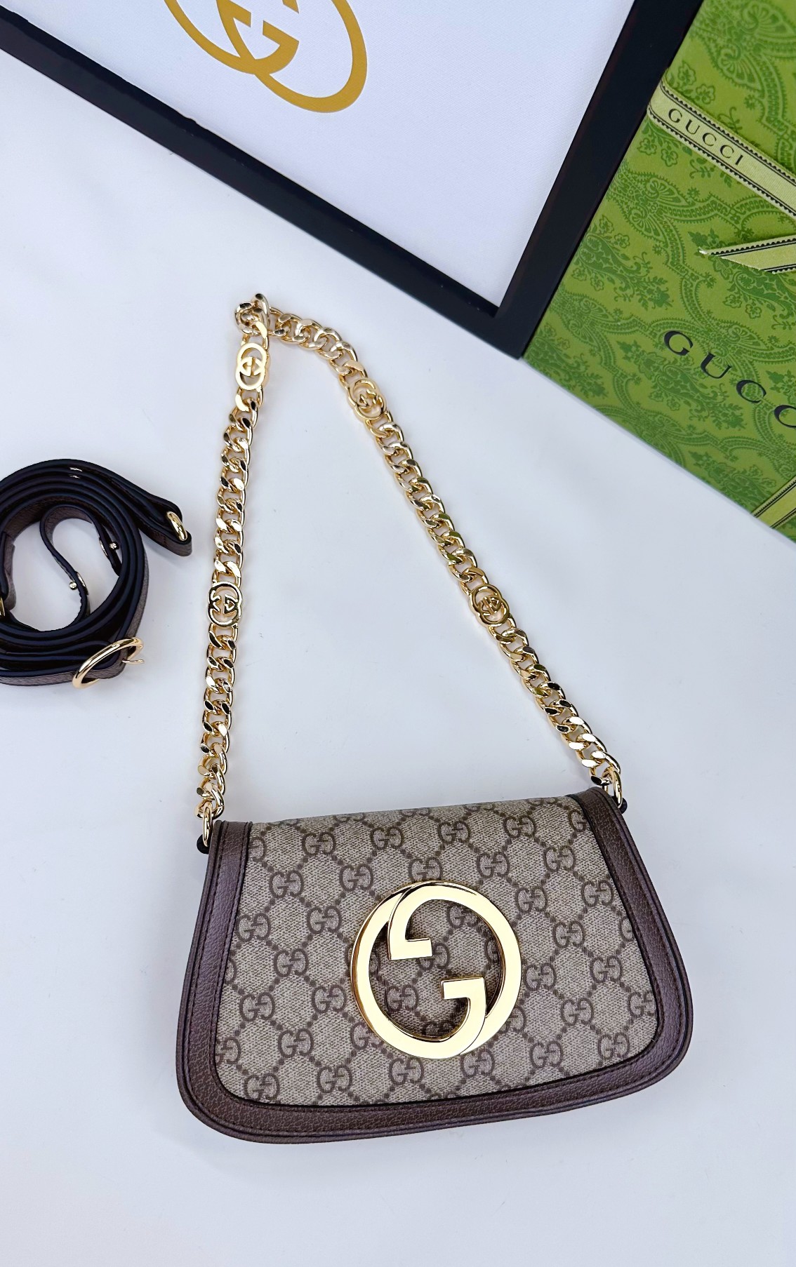 Gucci Blondie 腋下包 - 高品質な原厂皮老花と2本の替え肩紐付き