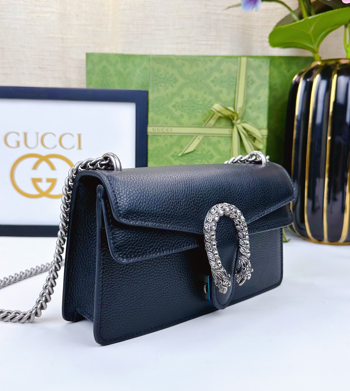 GG Dionysus 中号新酒神 ブラック荔枝全皮バッグ