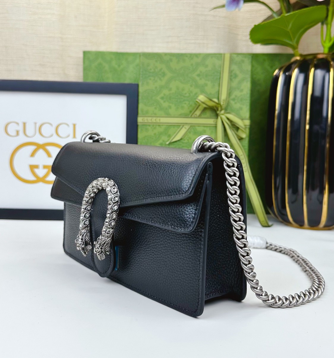 GG Dionysus 中号新酒神 ブラック荔枝全皮バッグ