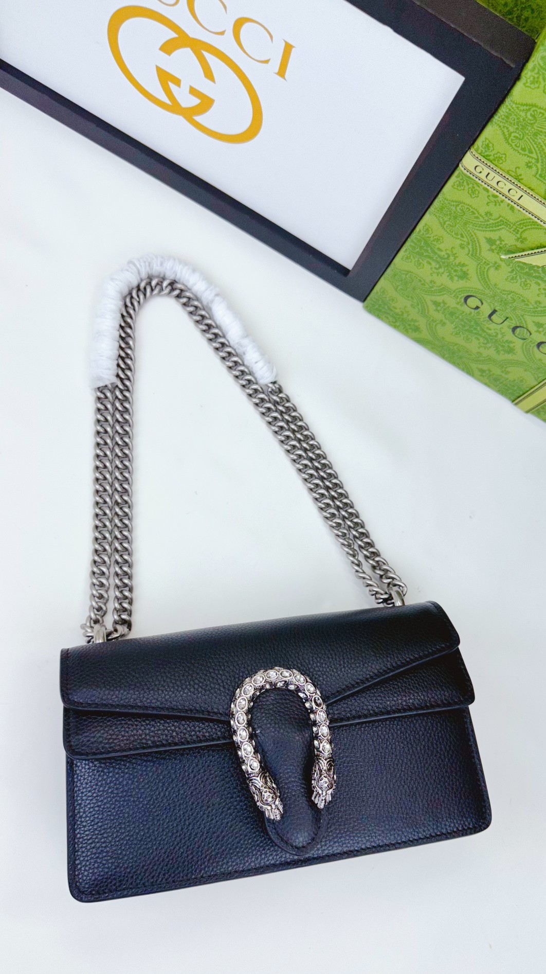 GG Dionysus 中号新酒神 ブラック荔枝全皮バッグ