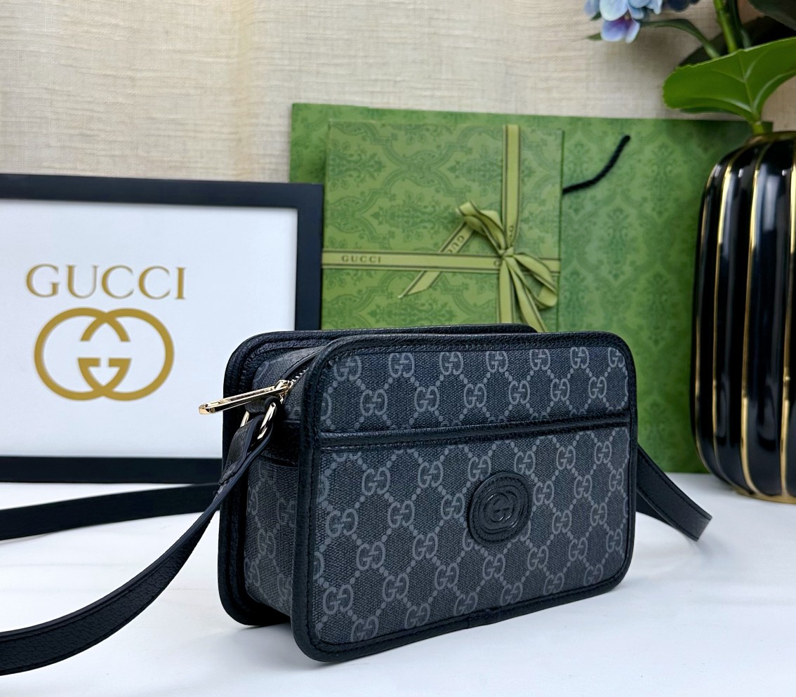 GG Supreme帆布小型肩背包 - クラシックなブルーとベージュの組み合わせ