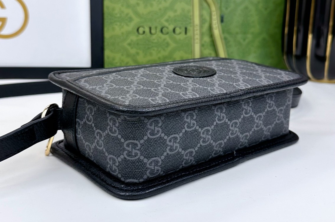 GG Supreme帆布小型肩背包 - クラシックなブルーとベージュの組み合わせ