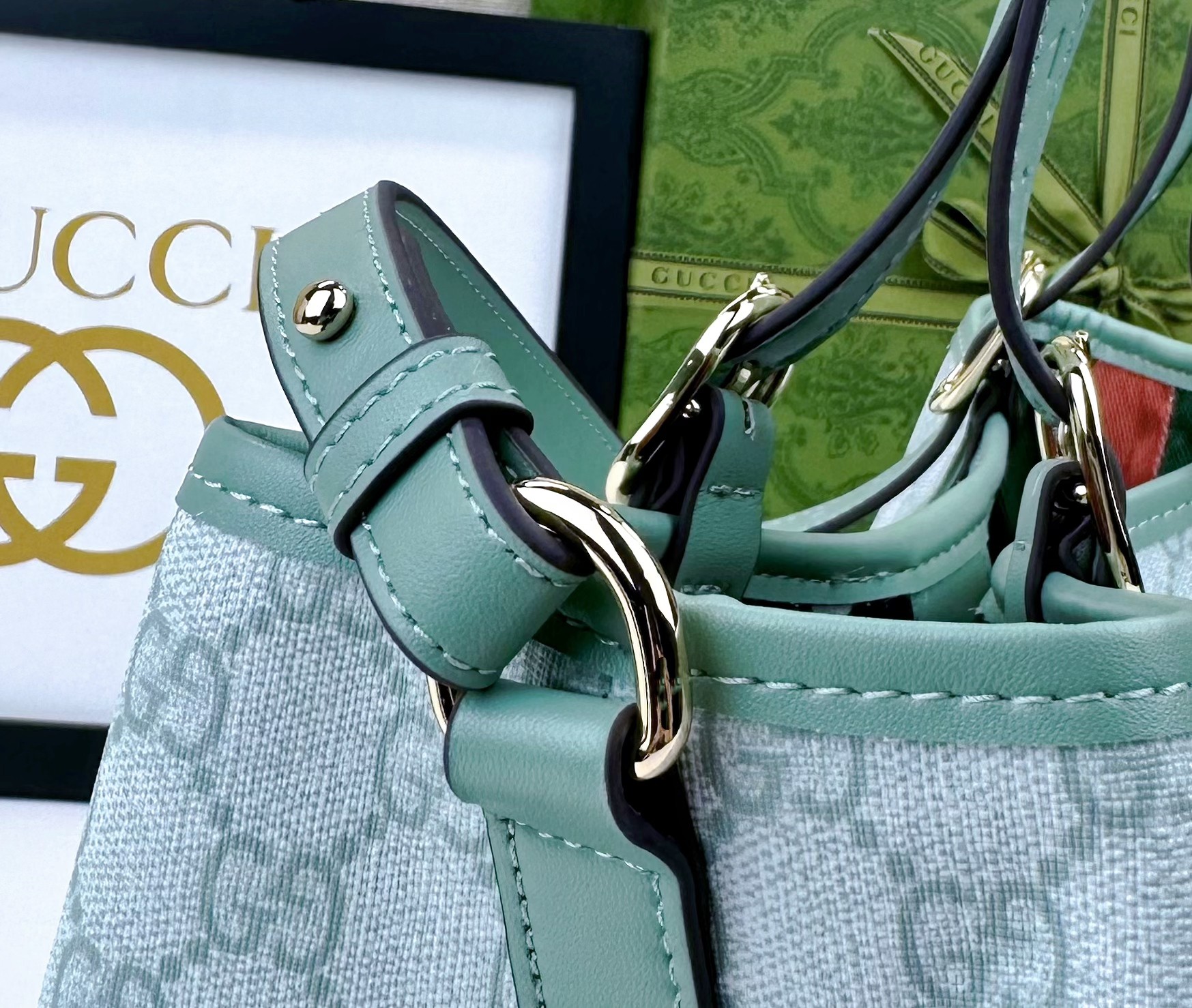  GG这款购物袋GG图案和条纹织带这两种品牌颇有辨识性的元素融合成经典搭配，Ophidia世界的演化之路