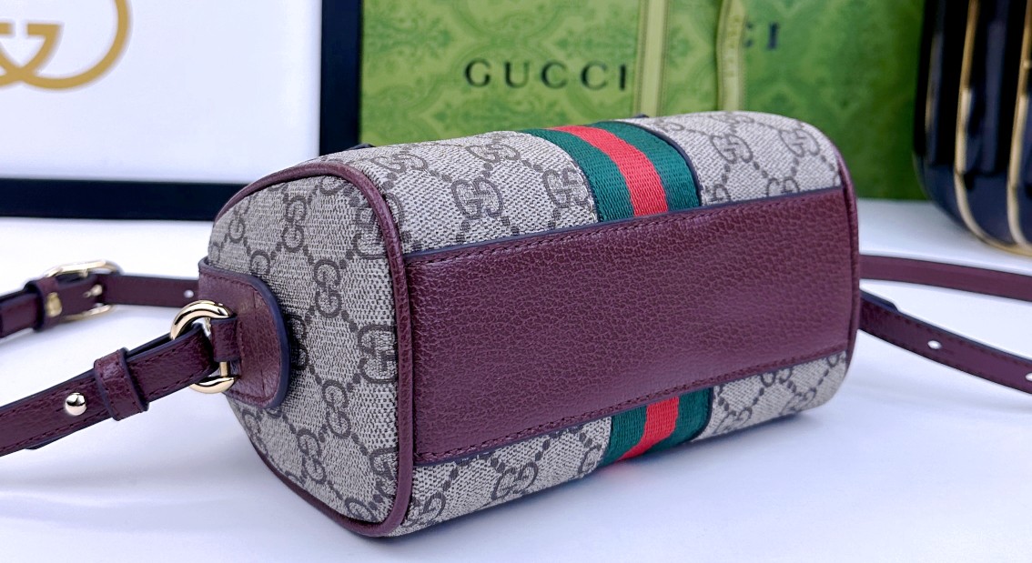 Gucci Ophidia 超ミニ手提げバッグ - グレー＆ブルーのGG Supreme帆布