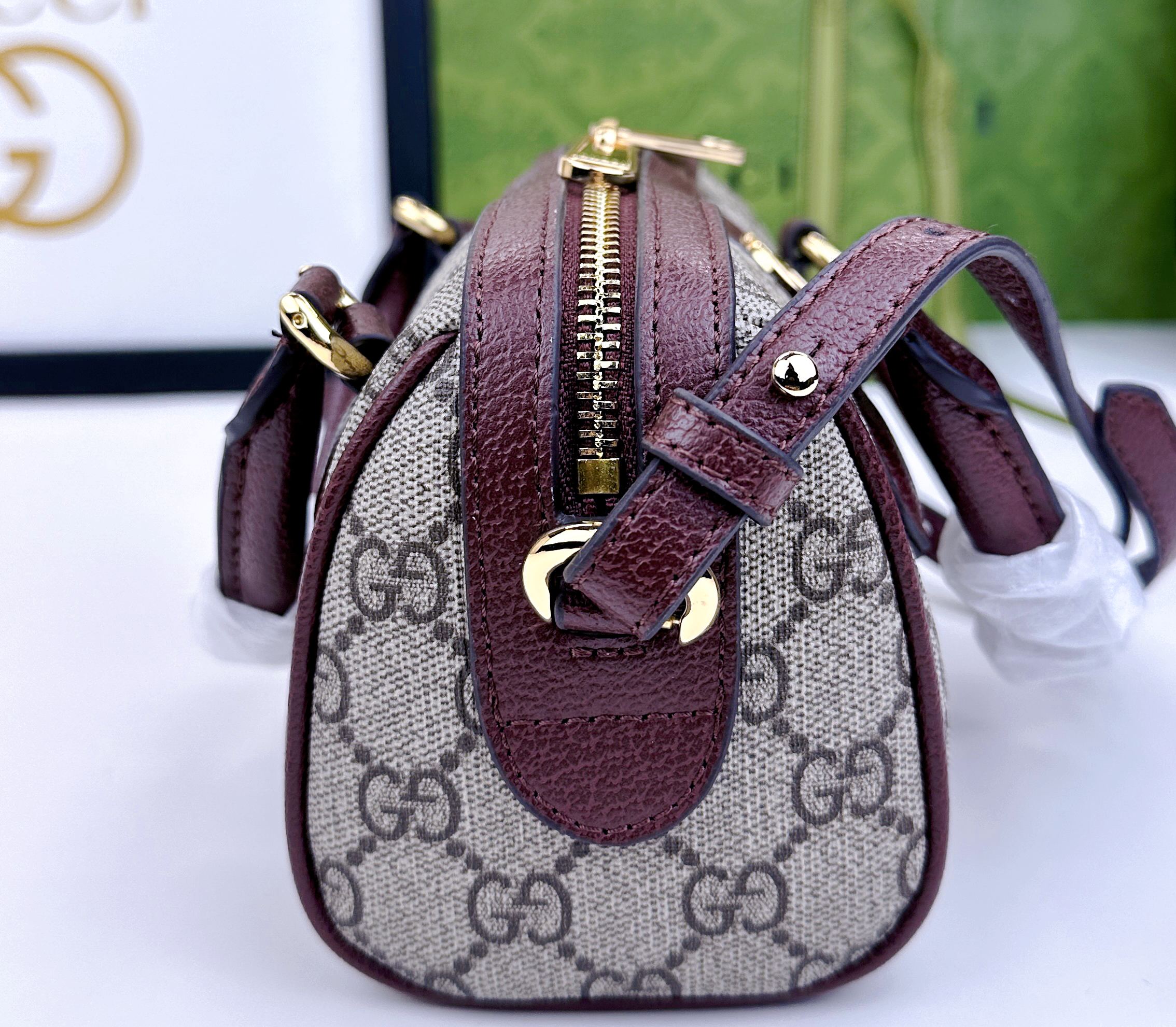 Gucci Ophidia 超ミニ手提げバッグ - グレー＆ブルーのGG Supreme帆布