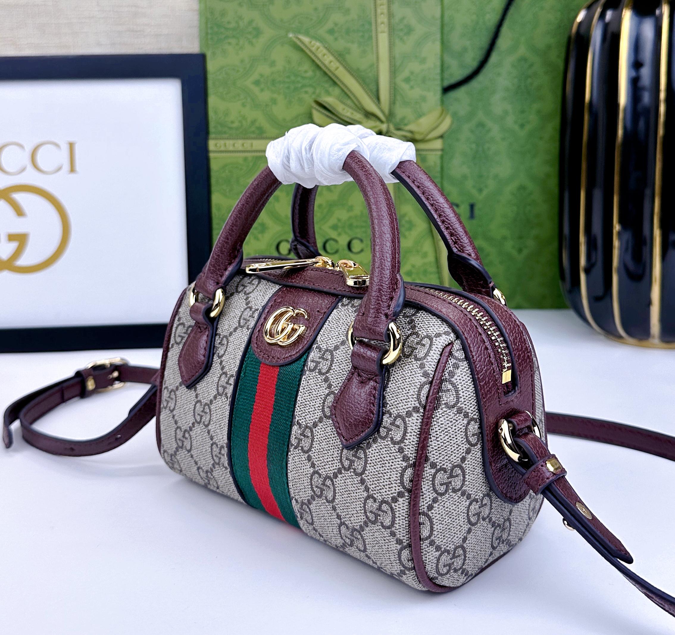 Gucci Ophidia 超ミニ手提げバッグ - グレー＆ブルーのGG Supreme帆布