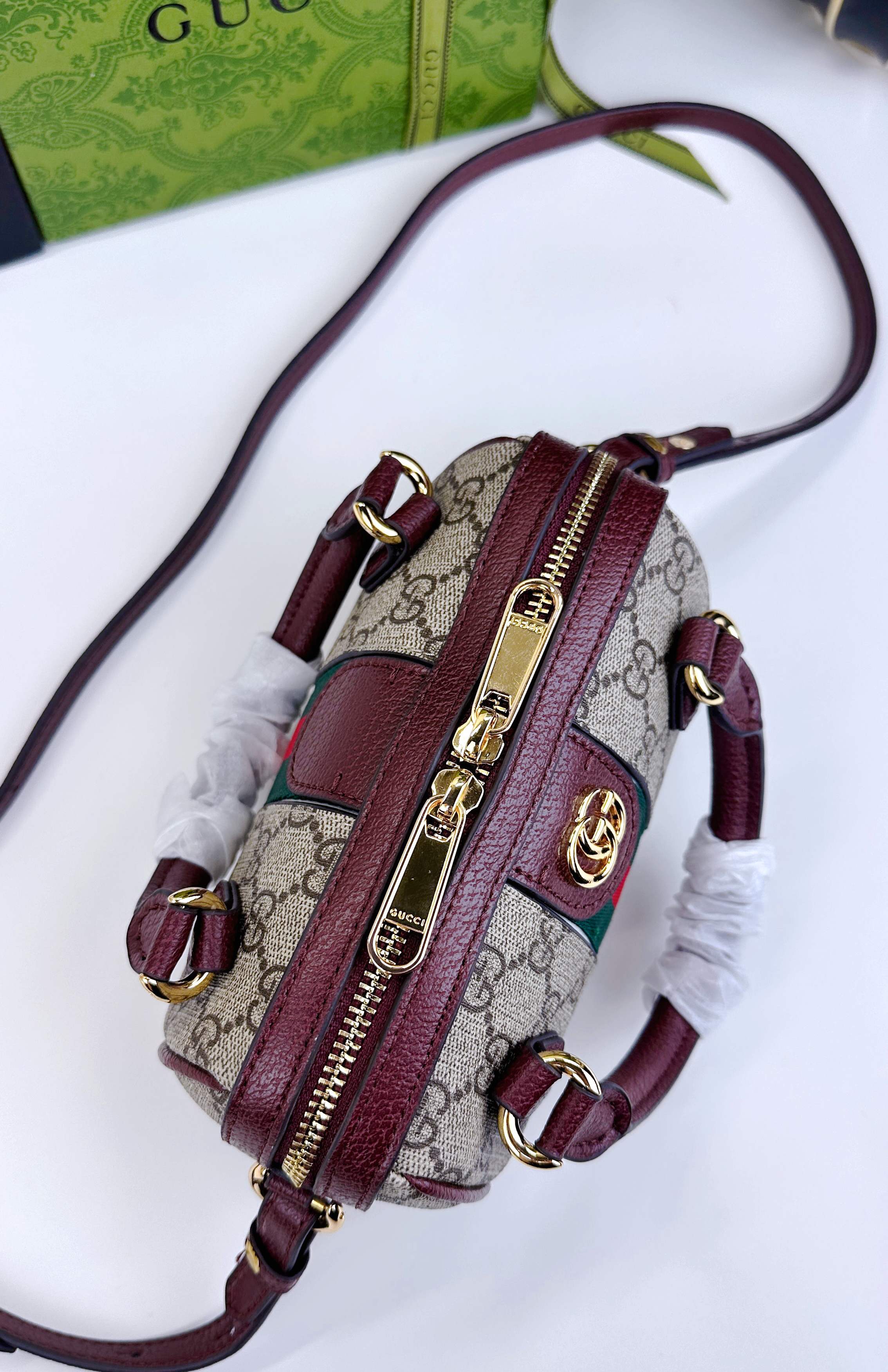 Gucci Ophidia 超ミニ手提げバッグ - グレー＆ブルーのGG Supreme帆布