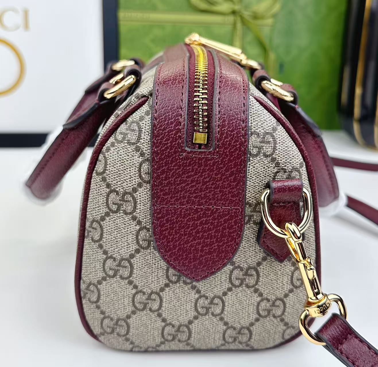 Gucci Ophidia 超ミニ手提げバッグ - グレー＆ブルーのGG Supreme帆布