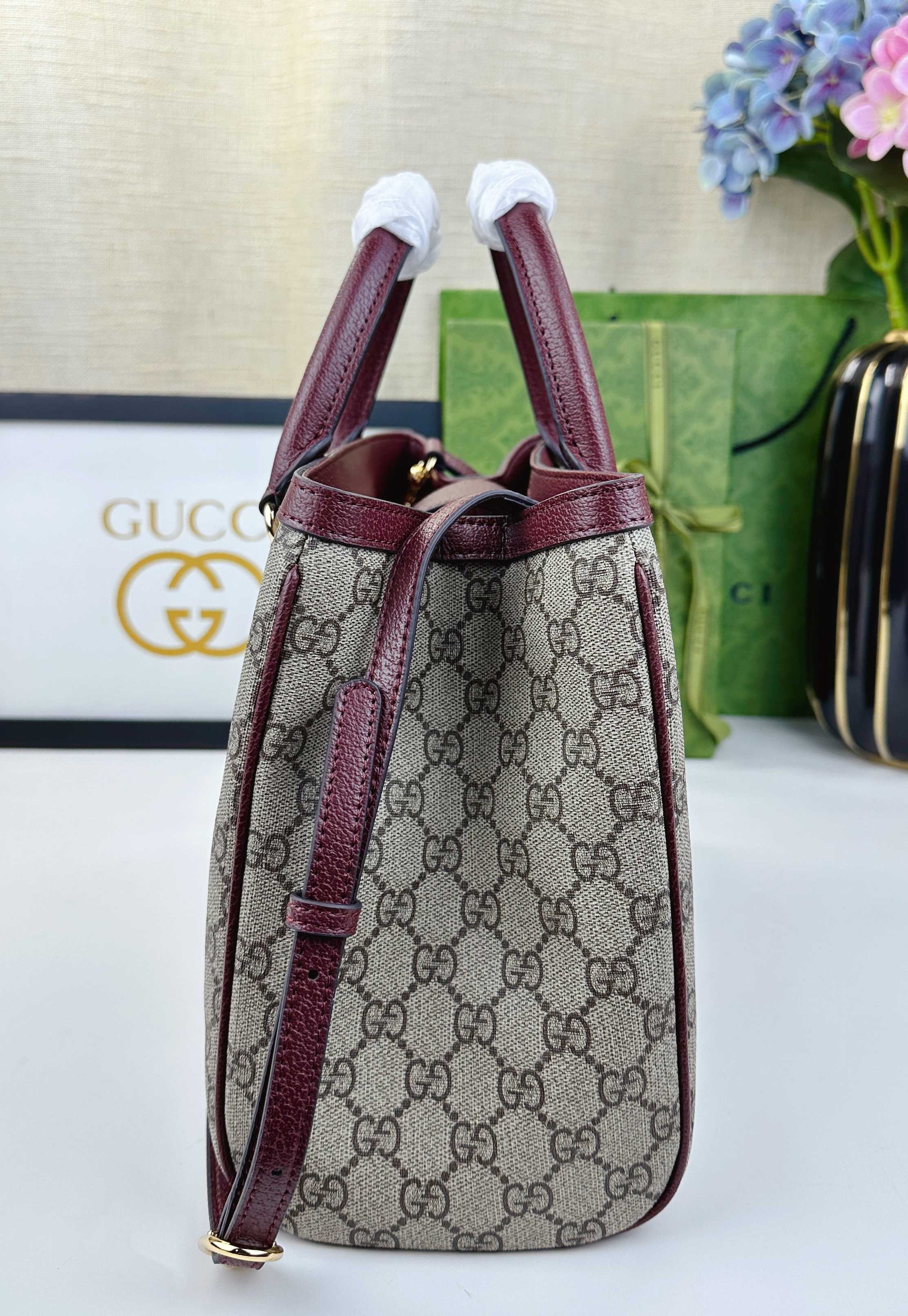 Ophidiaシリーズの新しいデザインのバッグ - 米色と深棕色のGG帆布