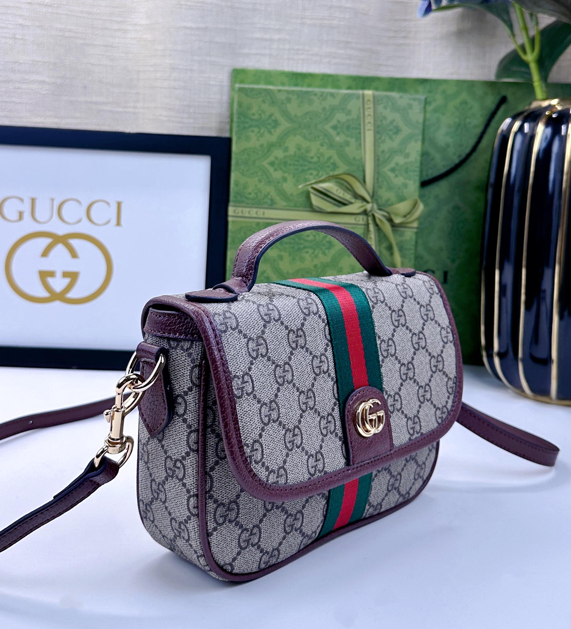 Ophidiaシリーズ ソフトレザーショルダーバッグ - 米色と棕色のコンビネーション