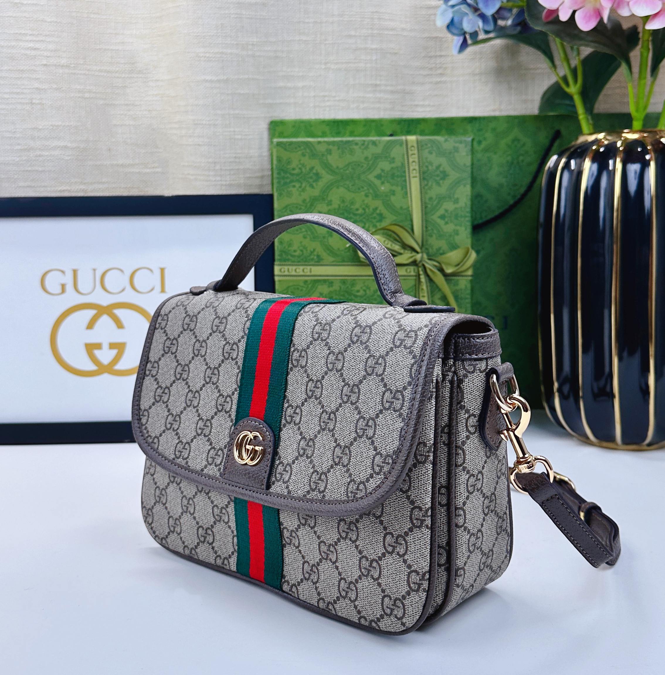 Ophidiaシリーズ新型ショルダーバッグ - 米色と深棕色のコンビネーション