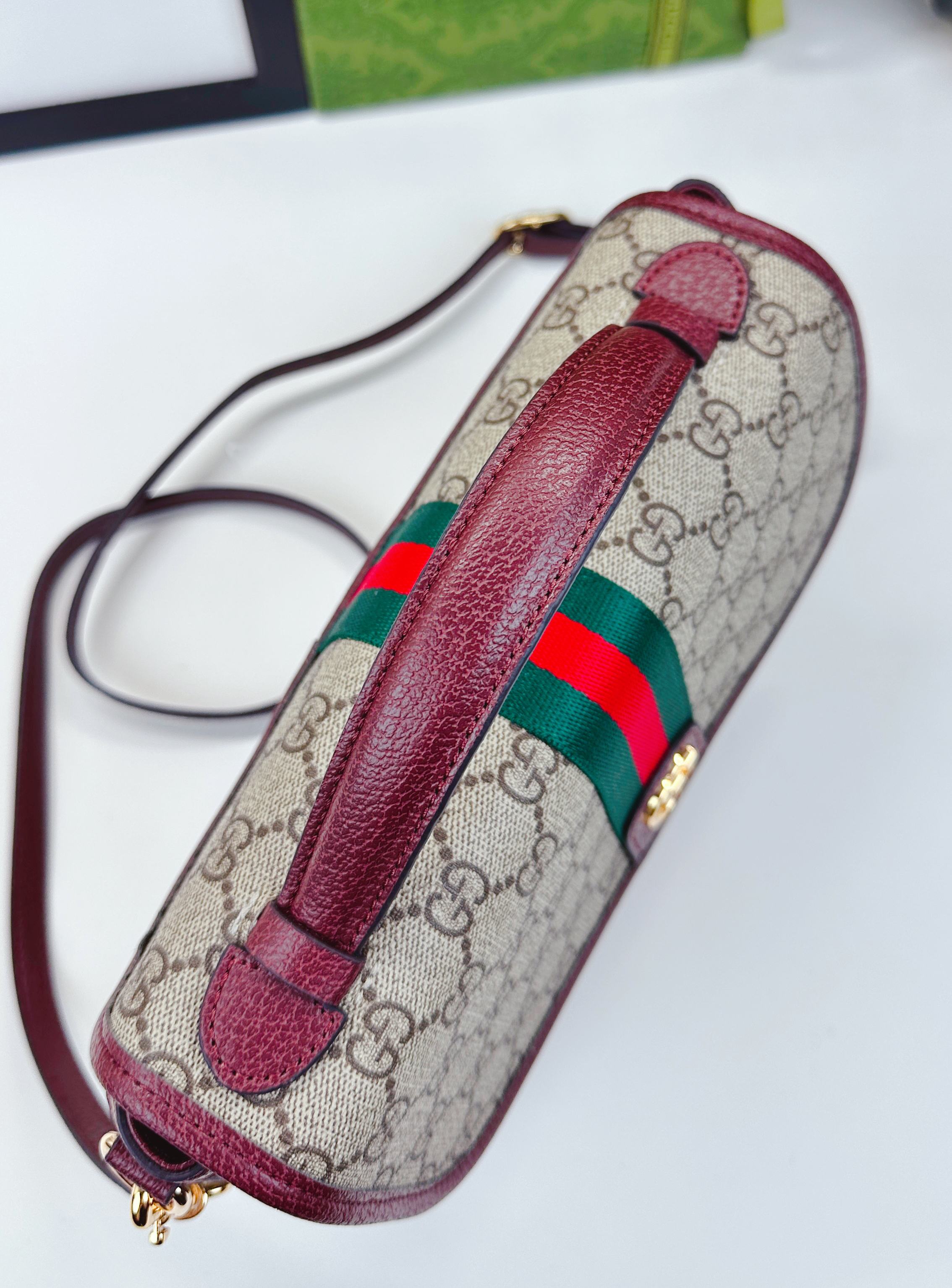 Ophidiaシリーズ ソフトな質感の新しいバッグ - 米色と深棕色のコンビネーション