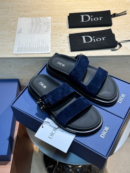 Dior Aqua Navy Blue Oblique Print Leather Sandals, Men Size 38-44